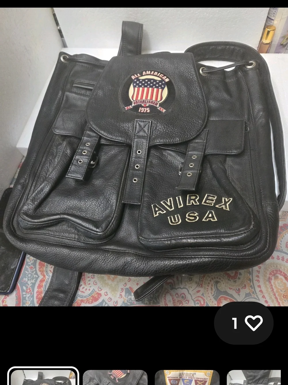 Avirex Black Leather Vtg Backpack with USA Patch